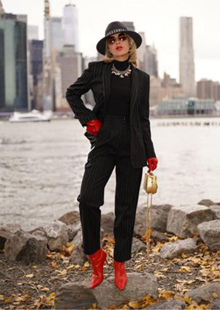 Black Pinstripes Suit Pants