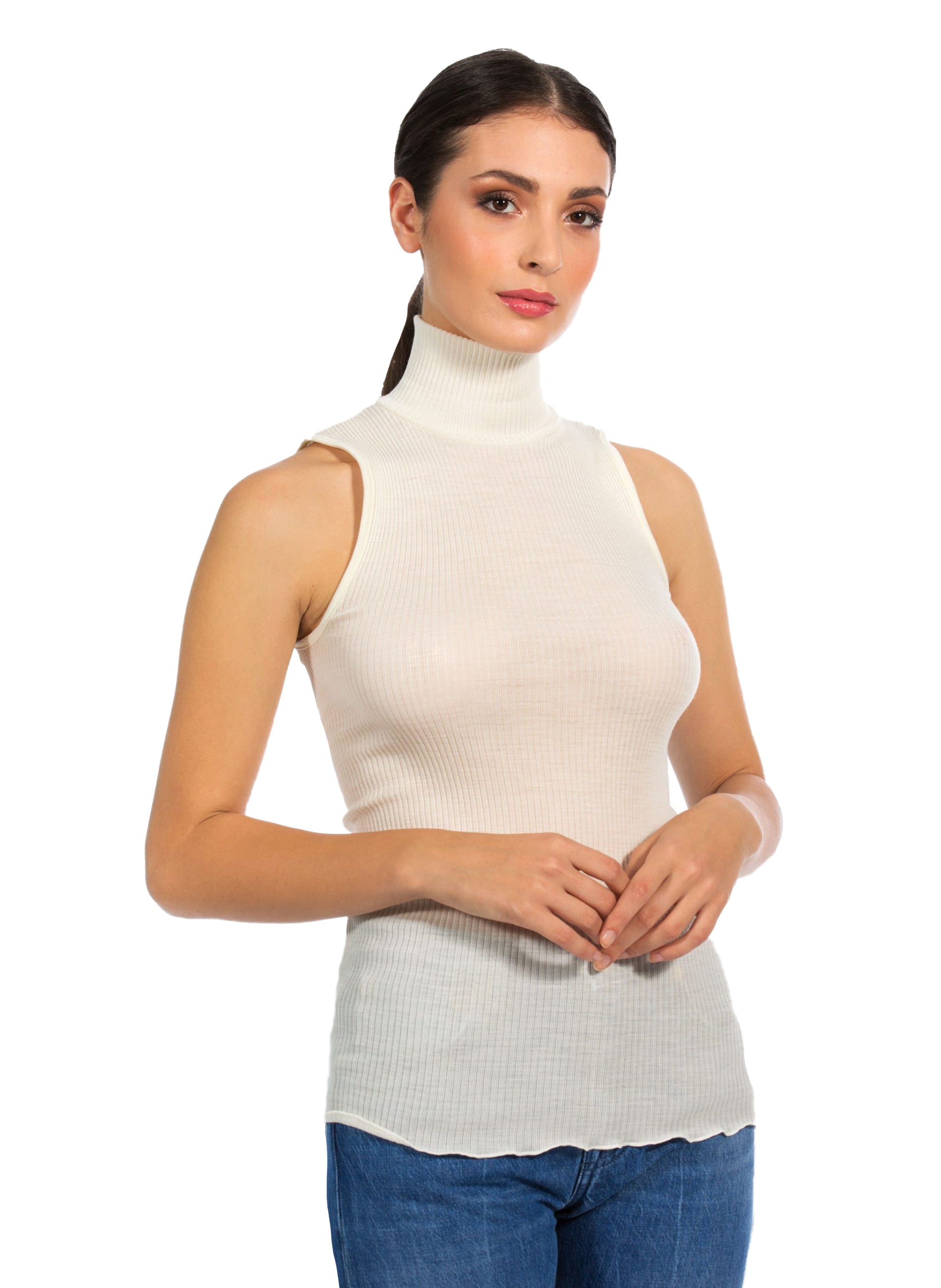 EGi Luxury Wool Silk Turtleneck Sleeveless Top 1484