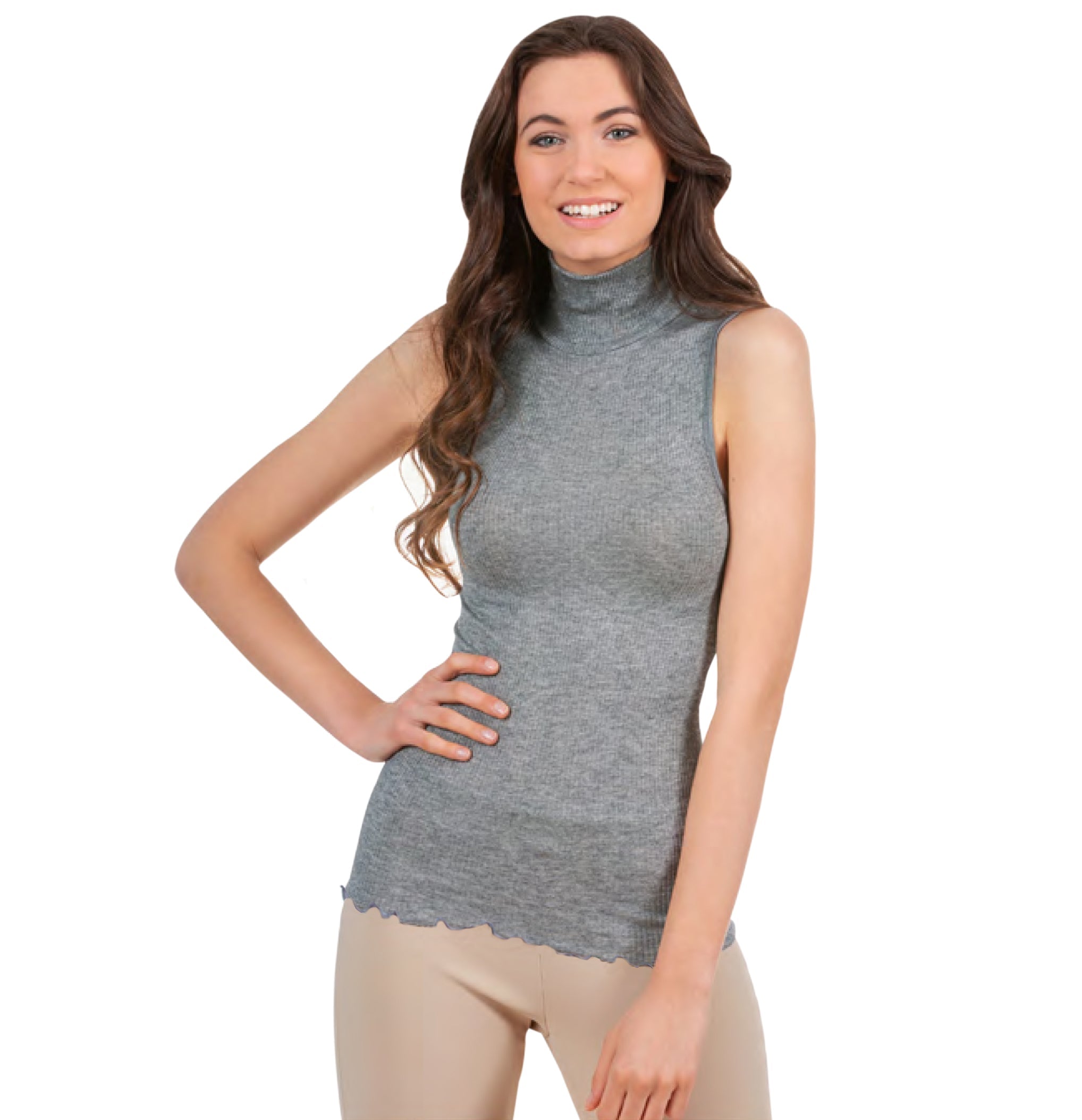 EGi Luxury Wool Silk Turtleneck Sleeveless Top 1484