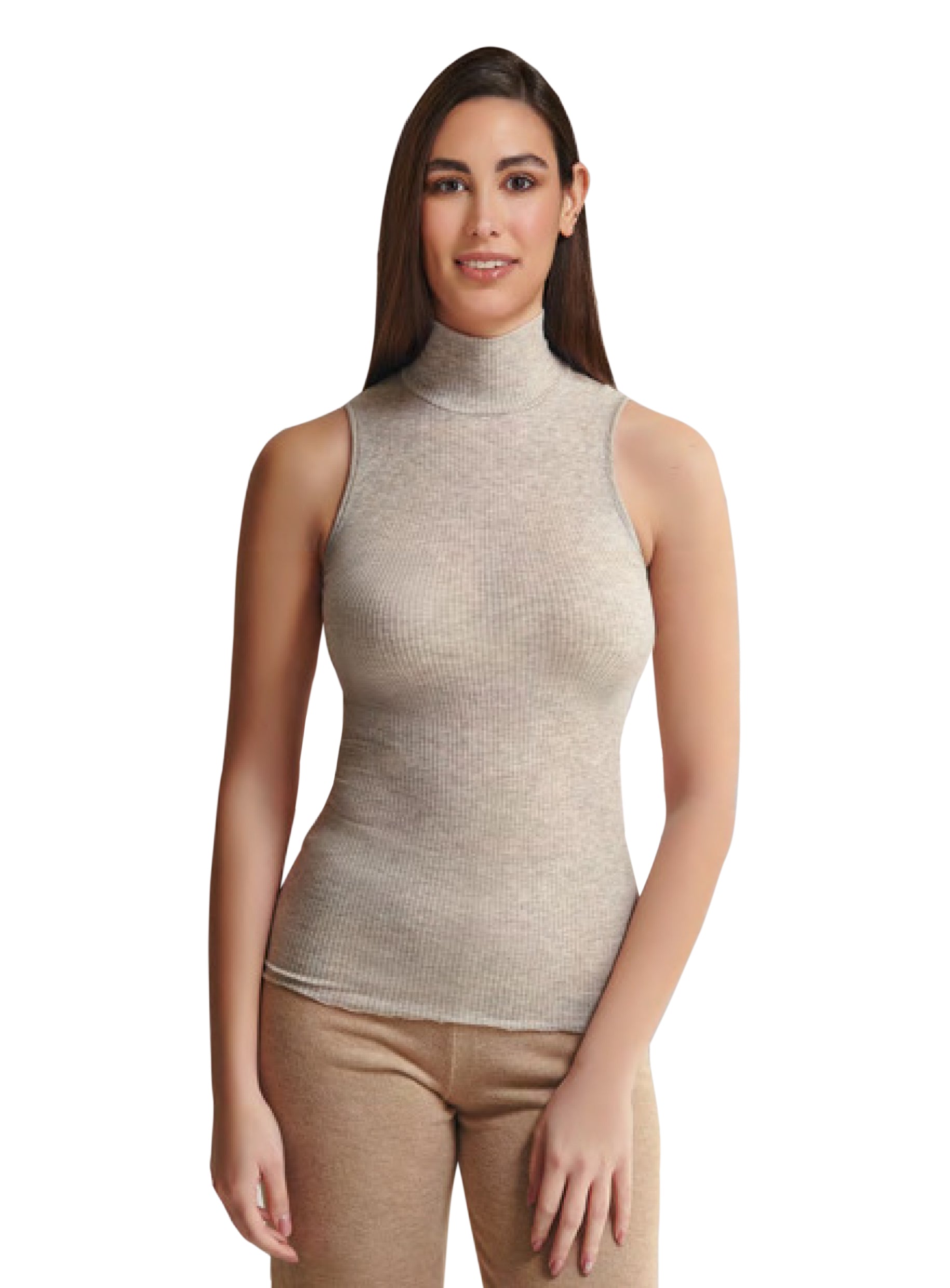 EGi Luxury Wool Silk Turtleneck Sleeveless Top 1484