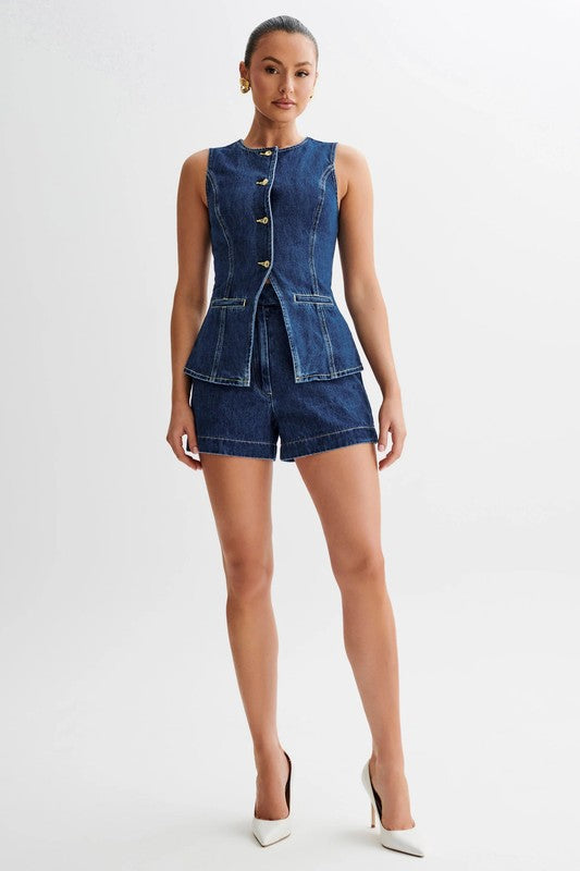 Denim Vest and Shorts Set
