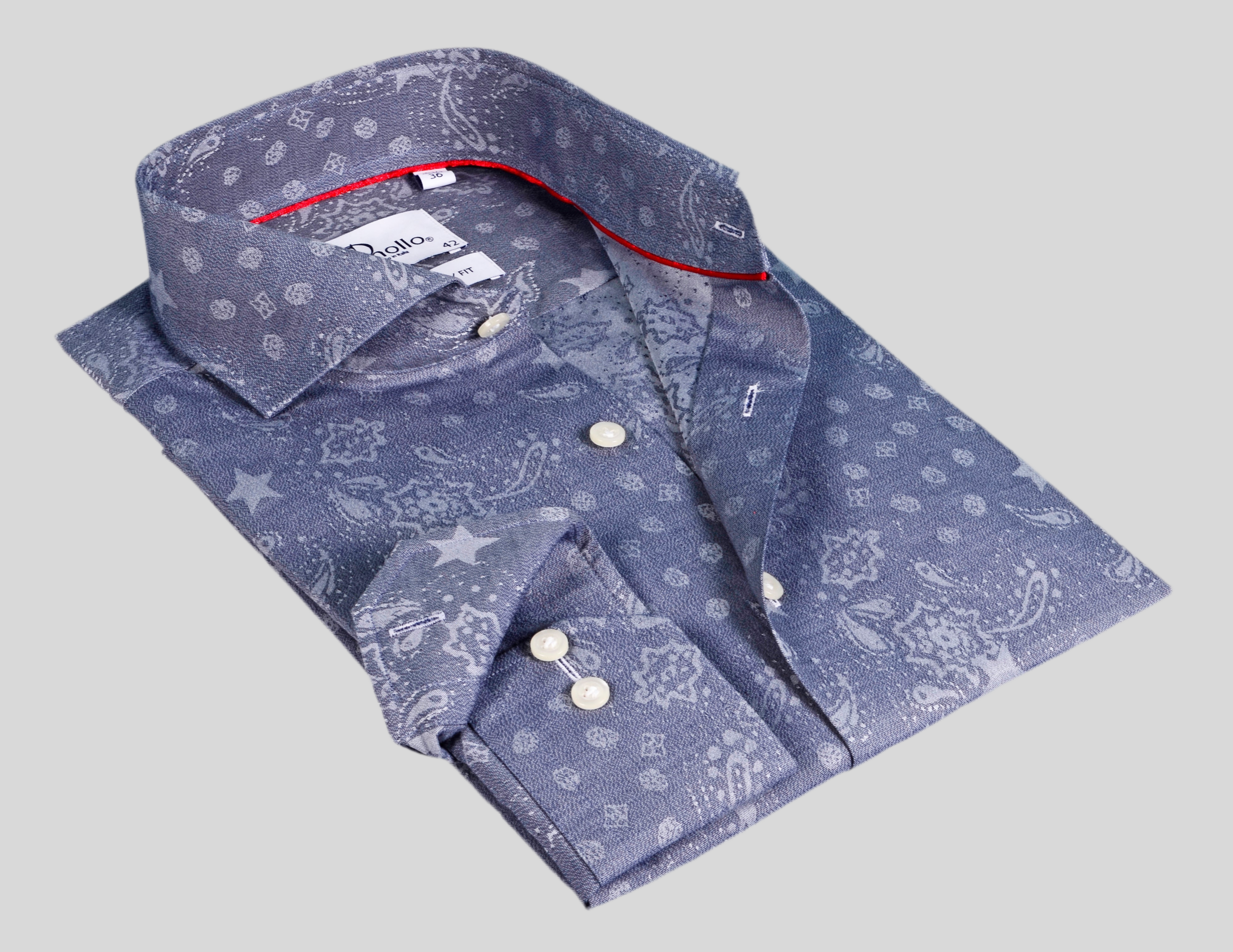 Blue Long Sleeve Shirt with Contrast Trimming Dual Cuffs | Regular Fit