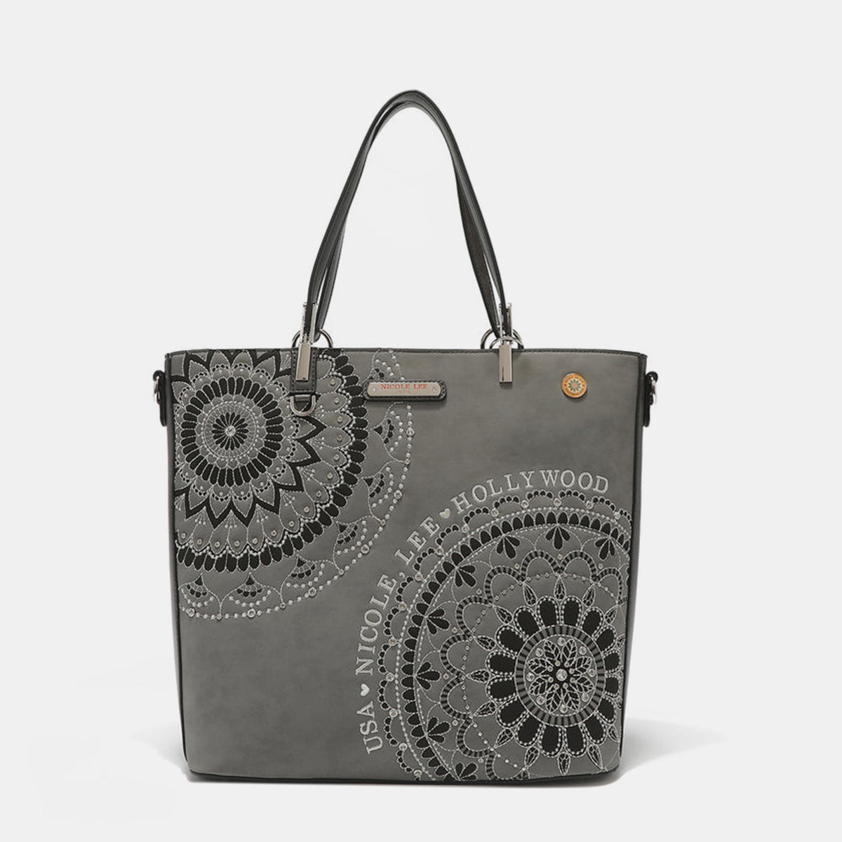 Metallic Stitching Embroidery Inlaid Rhinestone Tote Bag