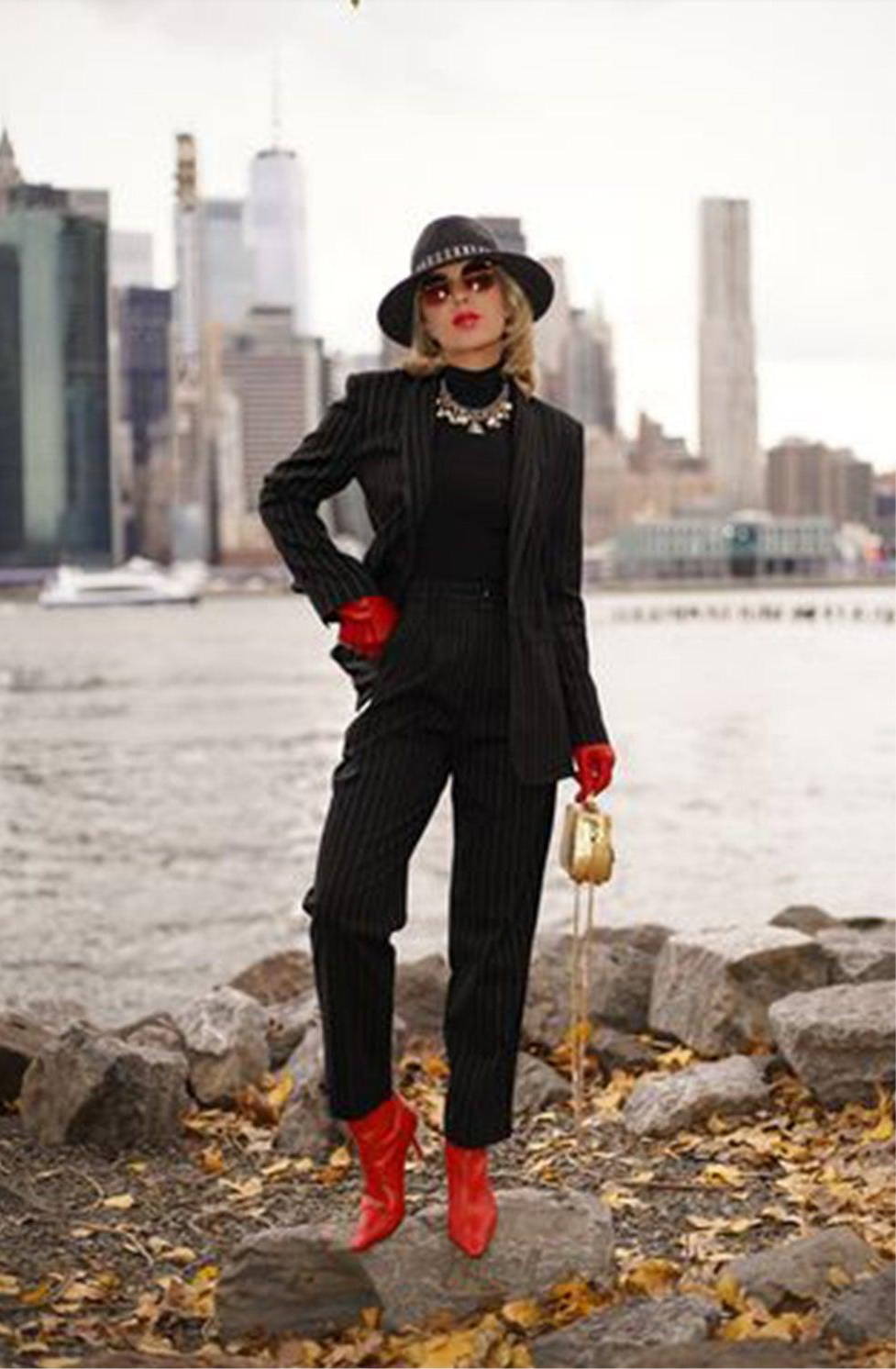 Black Pinstripes Suit Pants