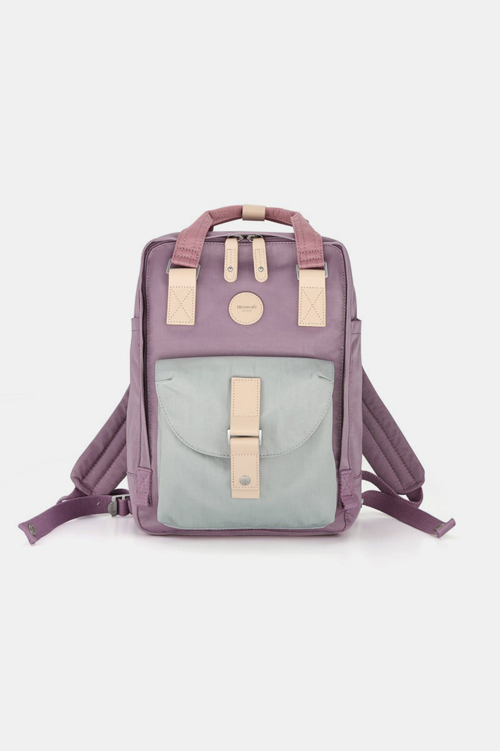 Contrast Waterproof Canvas Backpack Bag with Round Label