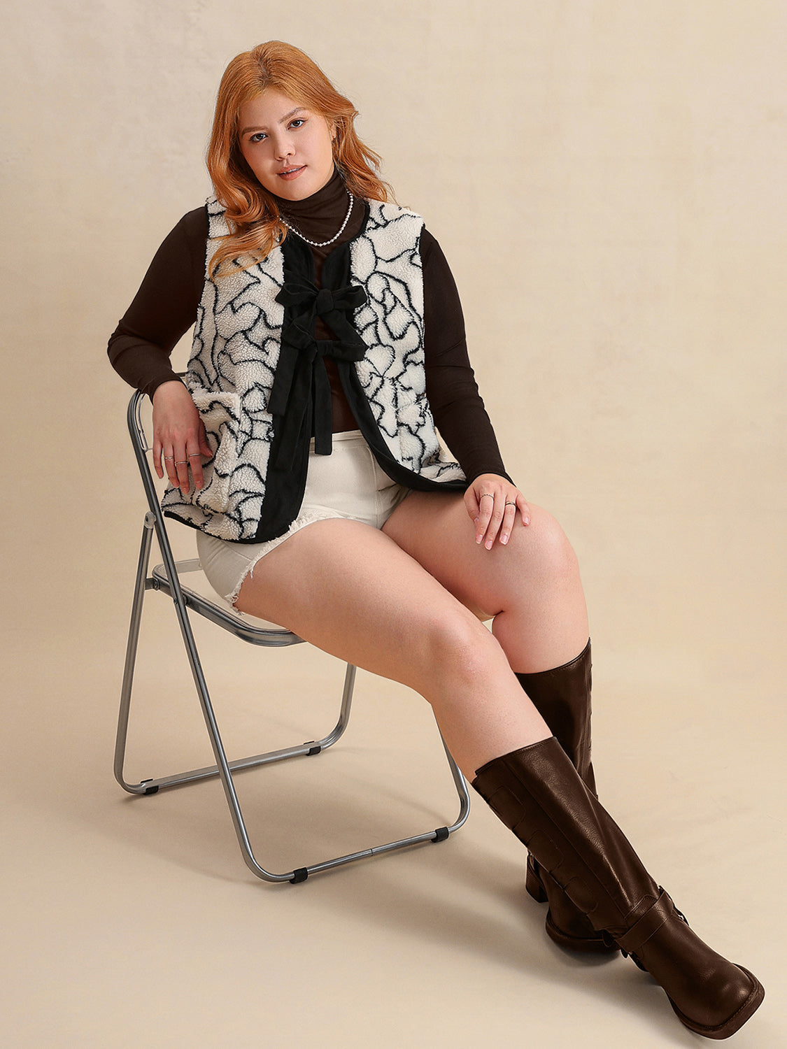 Tied Sherpa Vest Coat with Pockets (Size +)