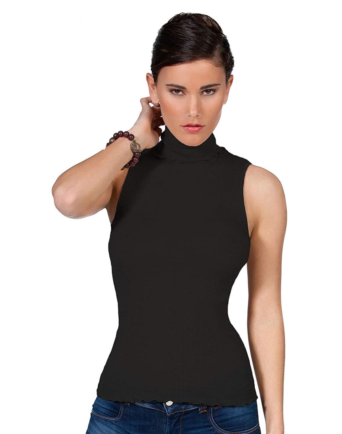 EGi Luxury Wool Silk Turtleneck Sleeveless Top 1484