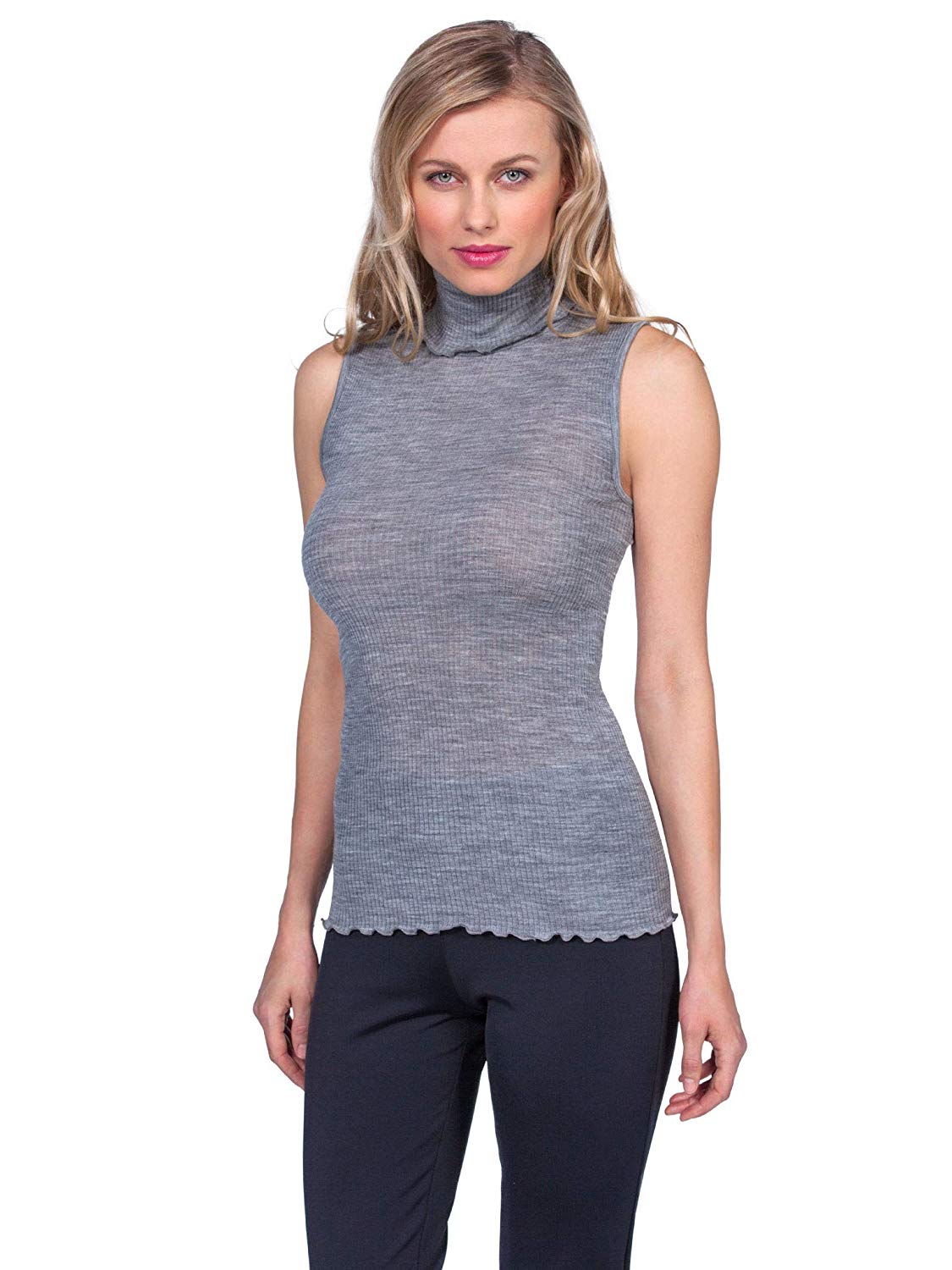 EGi Luxury Wool Silk Turtleneck Sleeveless Top 1484