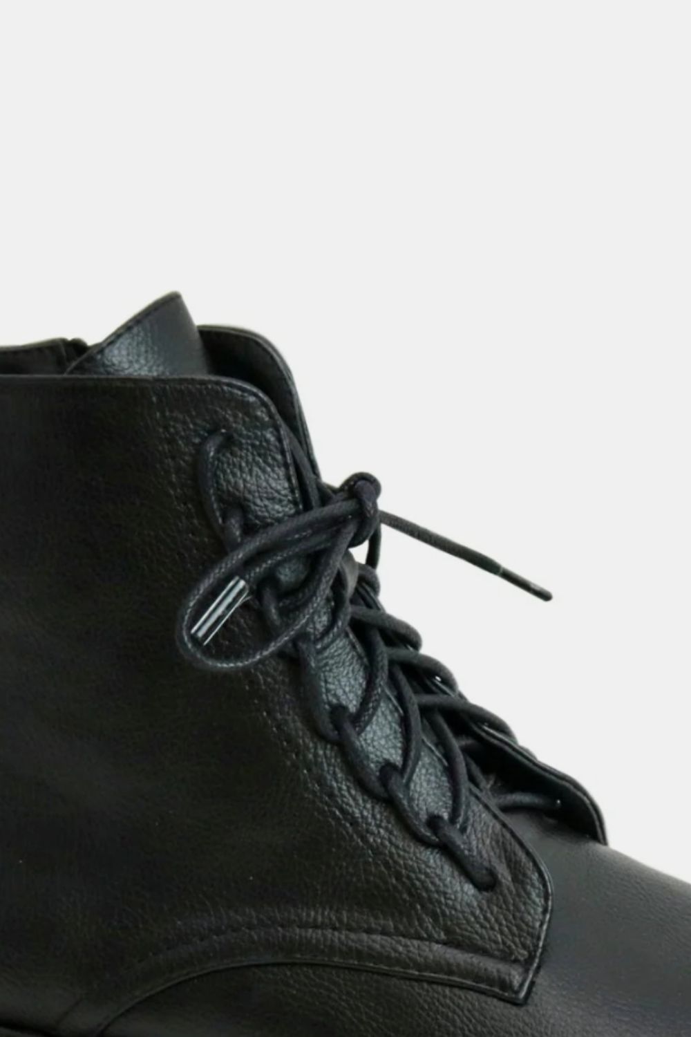 Black Faux Leather Lace-Up Boots with Side Zipper