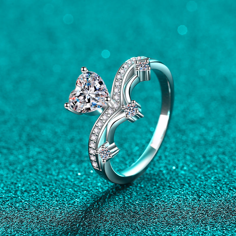 Heart Shape 1 Ct Moissanite Zircon Silver Ring