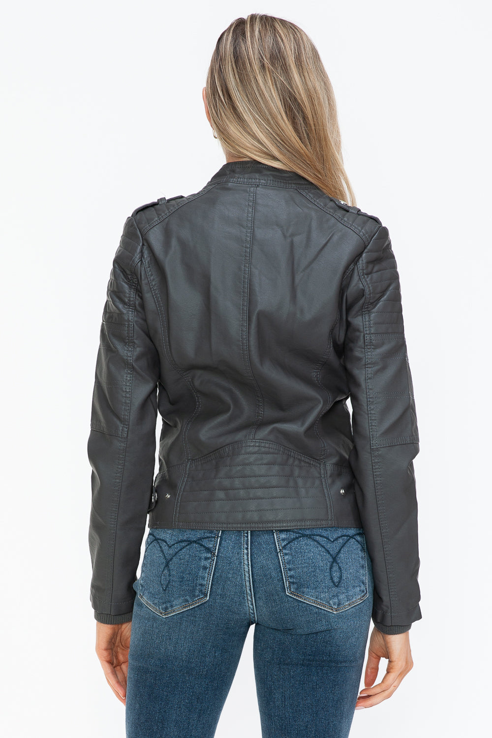Biker Jacket with Side Zip Pockets Charcoal