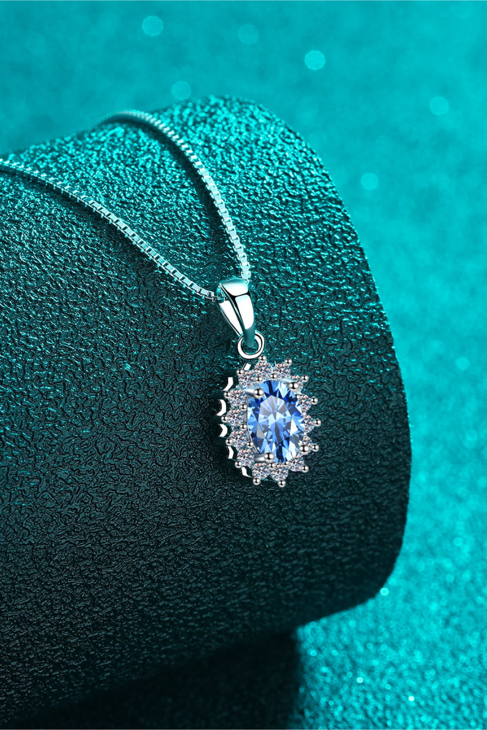 Blue Oval 1 Ct Moissanite Silver Pendant Necklace