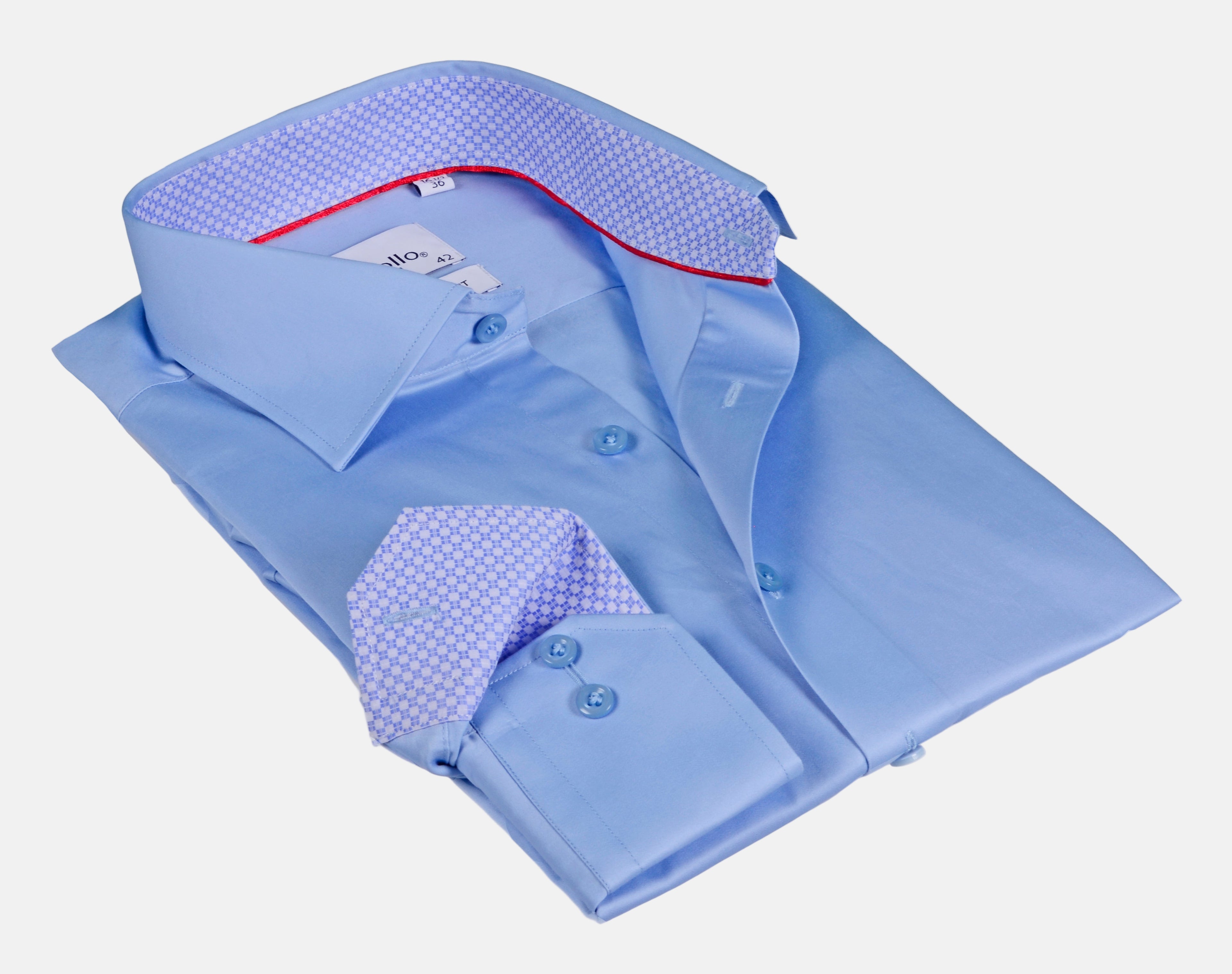 Blue Long Sleeve Shirt with Contract Trimming Dual cuffs | Regular Fit