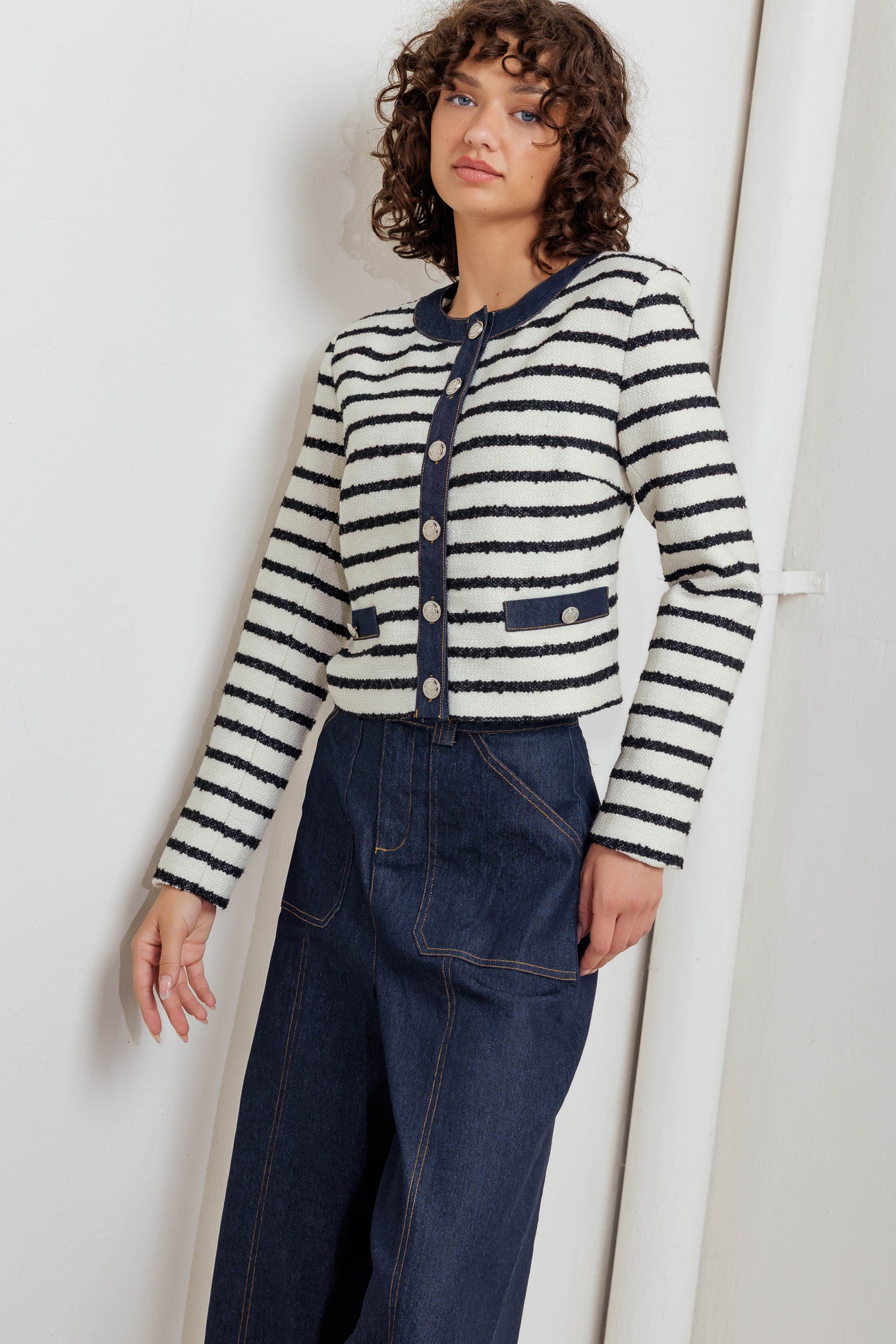 Bonjour Stripe Woven Crop Jacket