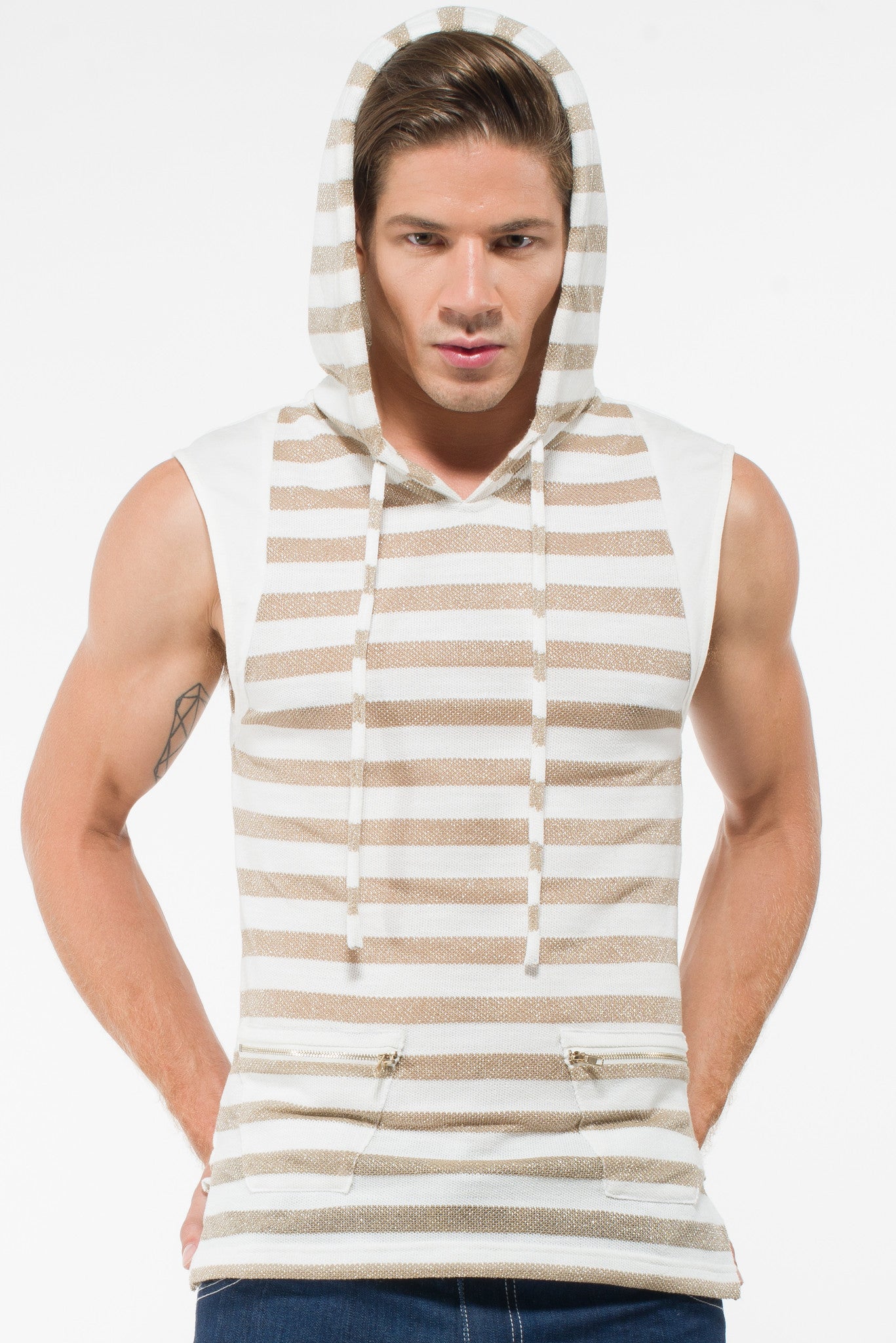 Uwi Twins Men's Sleeveless Gold Hoodie