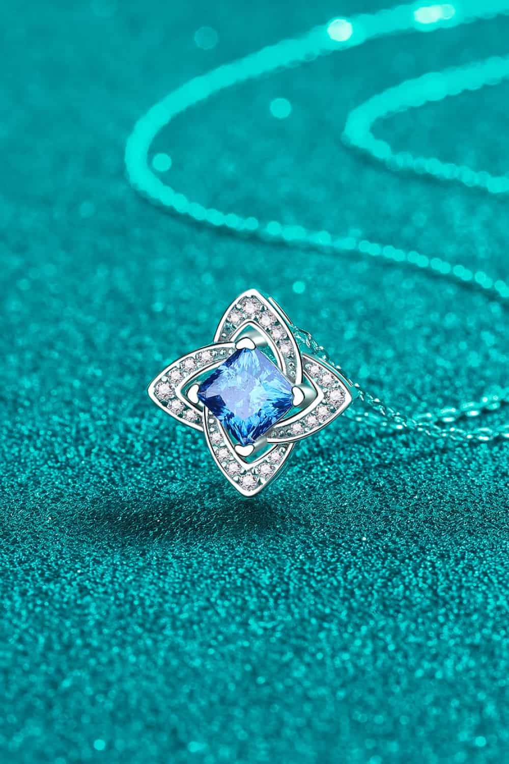 Blue 1 Ct Moissanite Floral Pendant Necklace