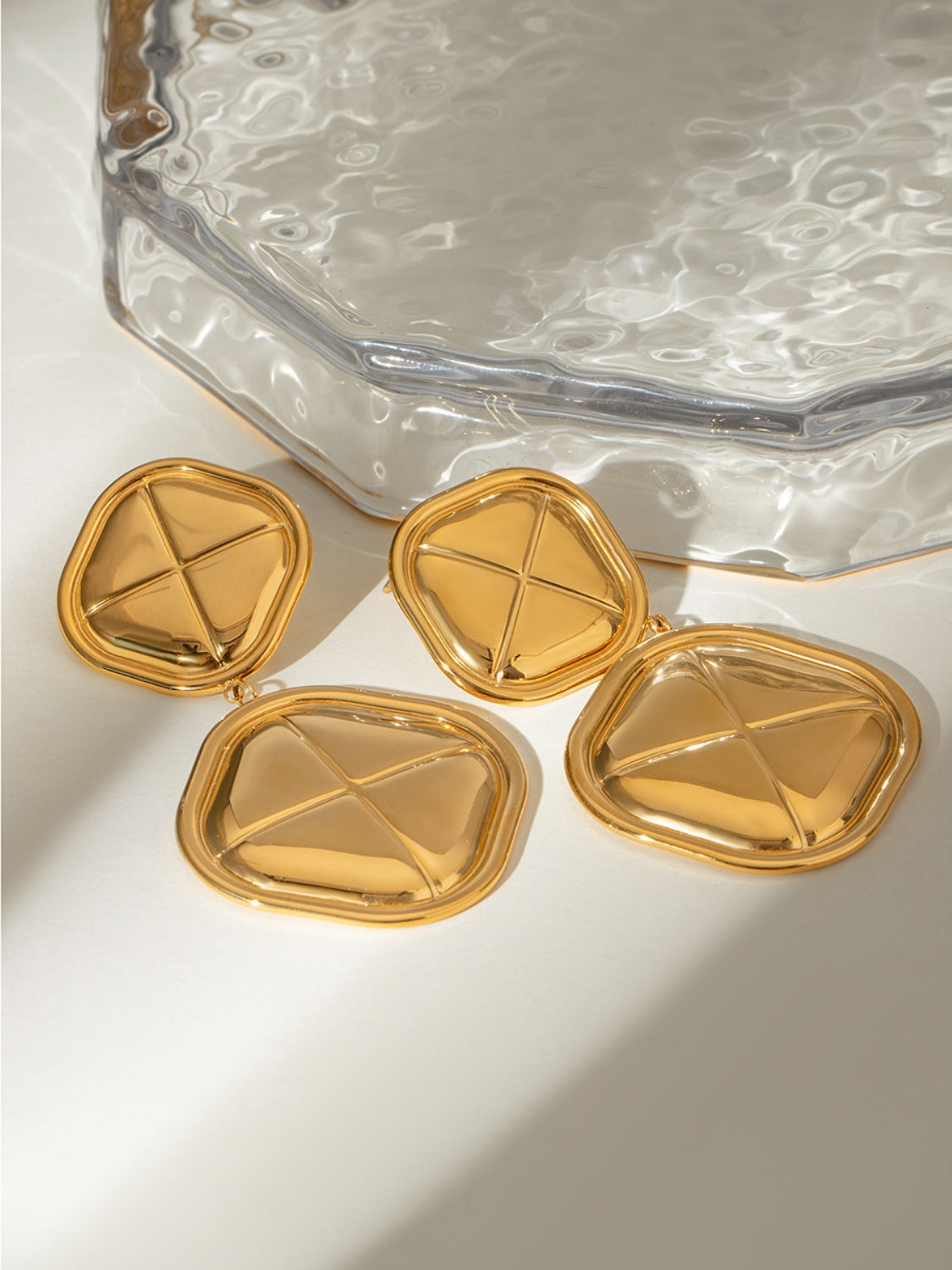 Stainless Steel 18K Gold-Plated Square Earrings