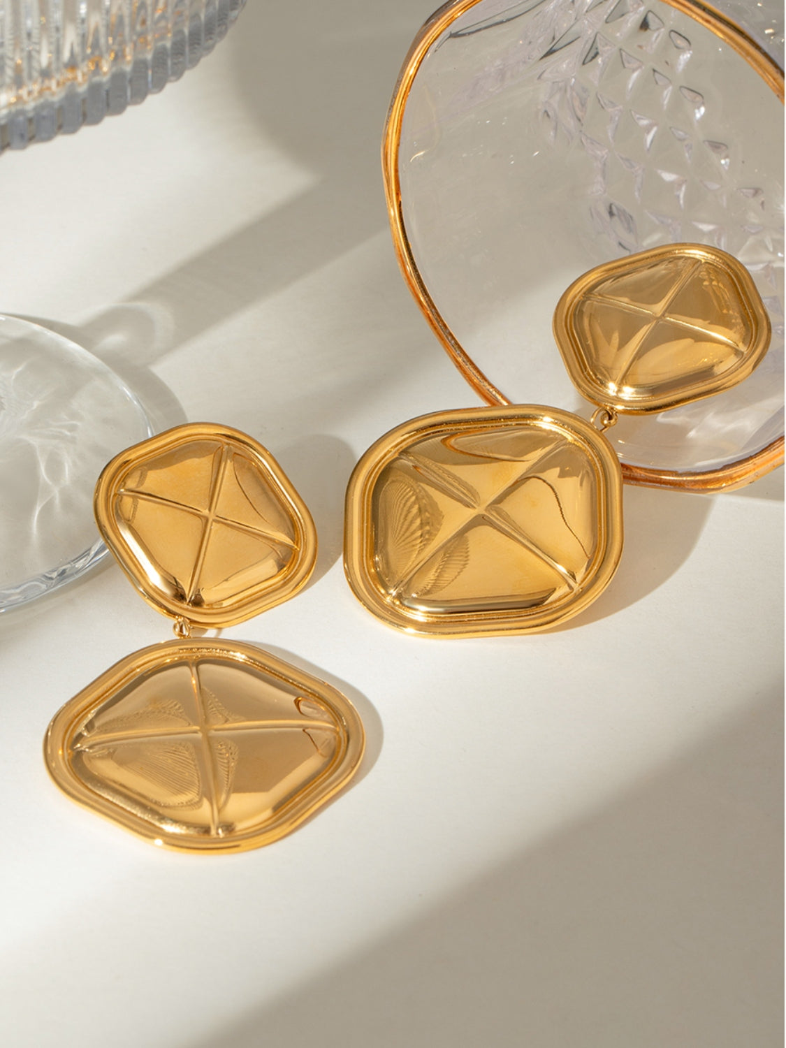 Stainless Steel 18K Gold-Plated Square Earrings