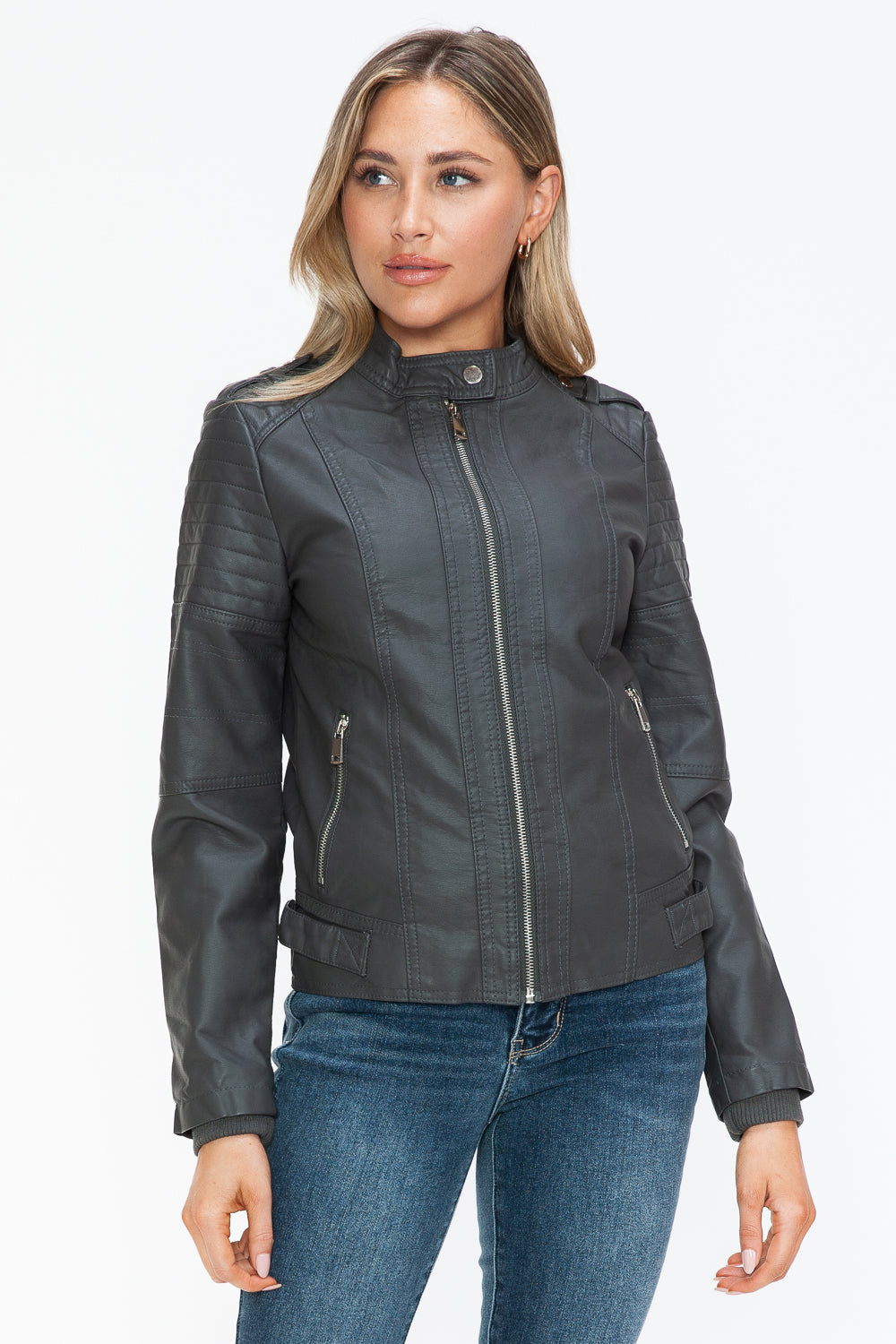 Biker Jacket with Side Zip Pockets Charcoal