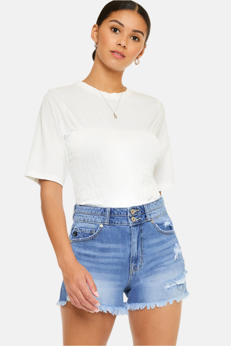 KanCan High Rise Double Button Blue Denim Jean Shorts
