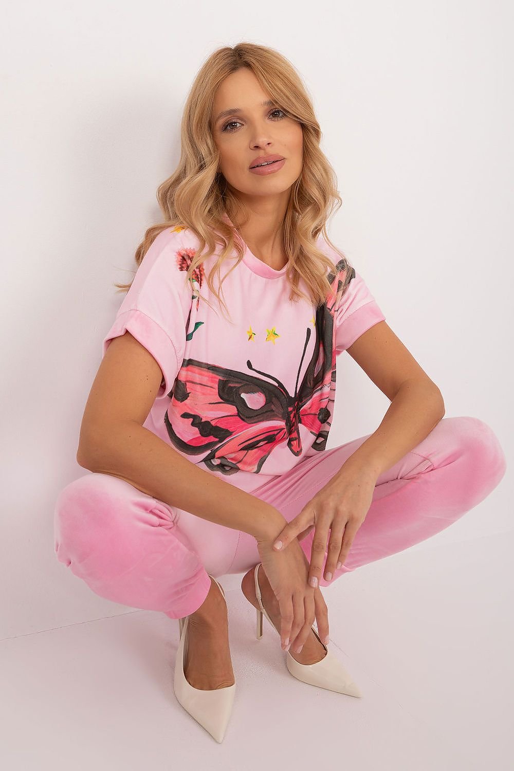 Butterfly Pink Velour Top & Pants Set