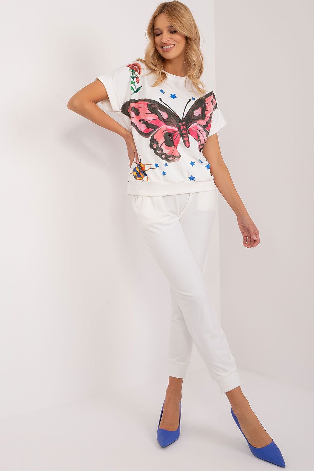 Butterfly Off White Velour Top & Pants Set