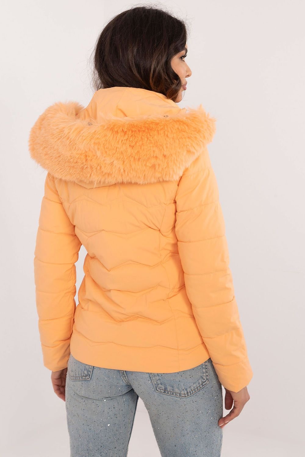 Short Warm Hooded Jacket in Pale Orange
