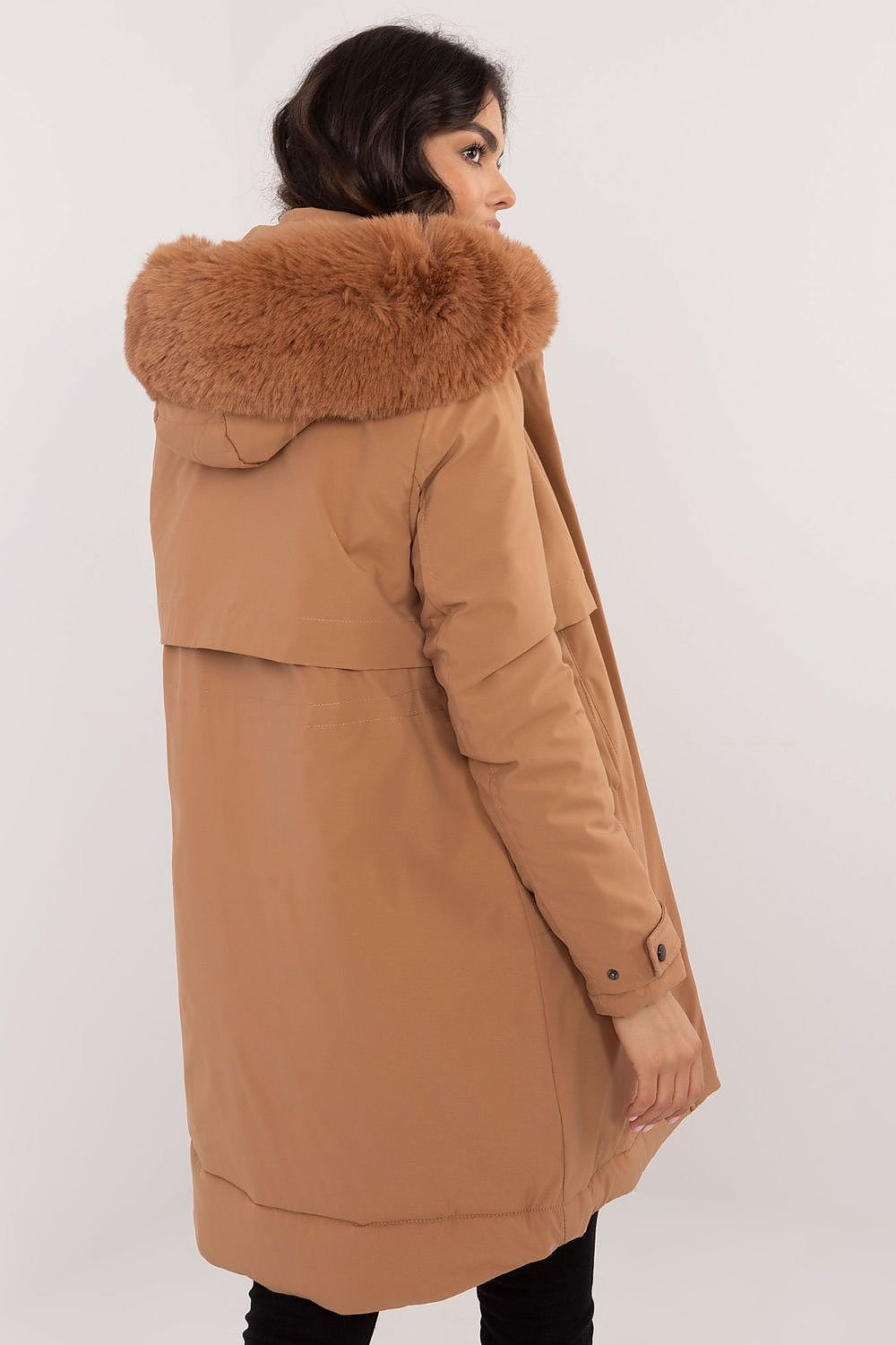 Winter Trench Down Jacket with Fur Hood Ginger