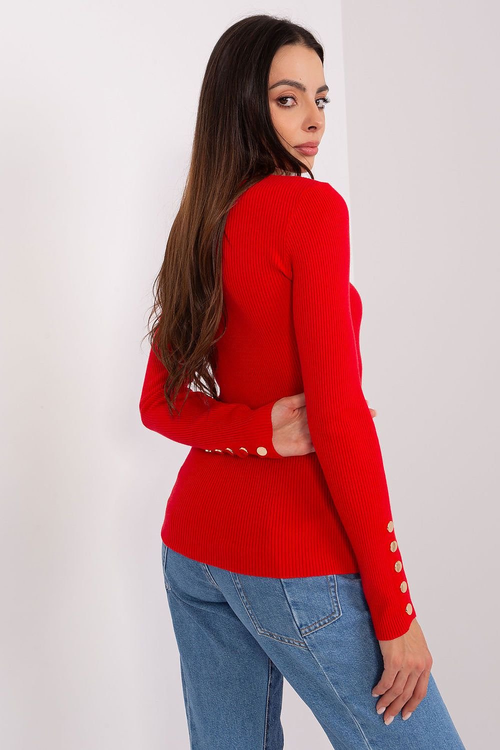 Round Neck Fitted Jumper with Buttons