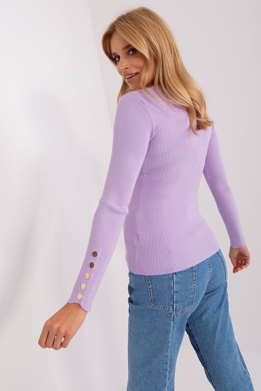 Round Neck Fitted Jumper with Buttons