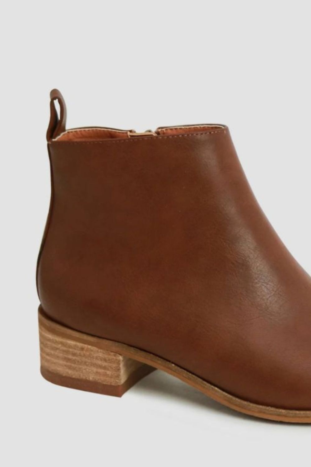 Brown PU Leather Block Heel Boots