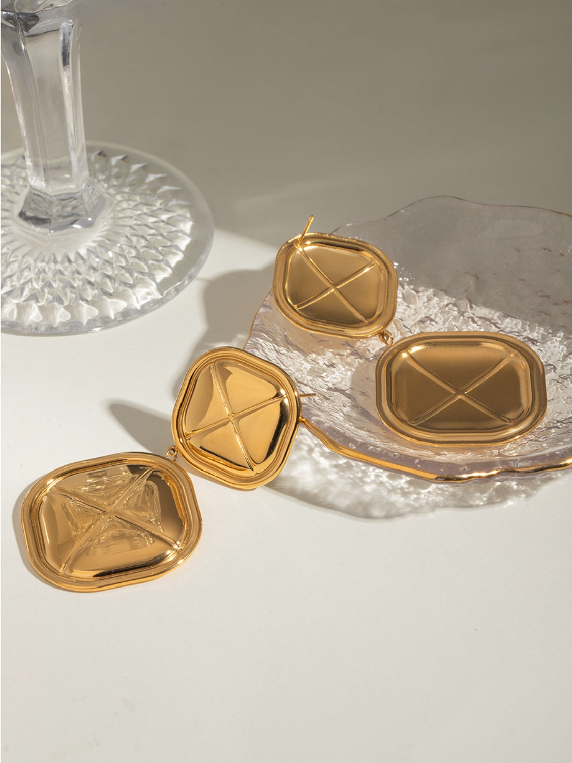 Stainless Steel 18K Gold-Plated Square Earrings