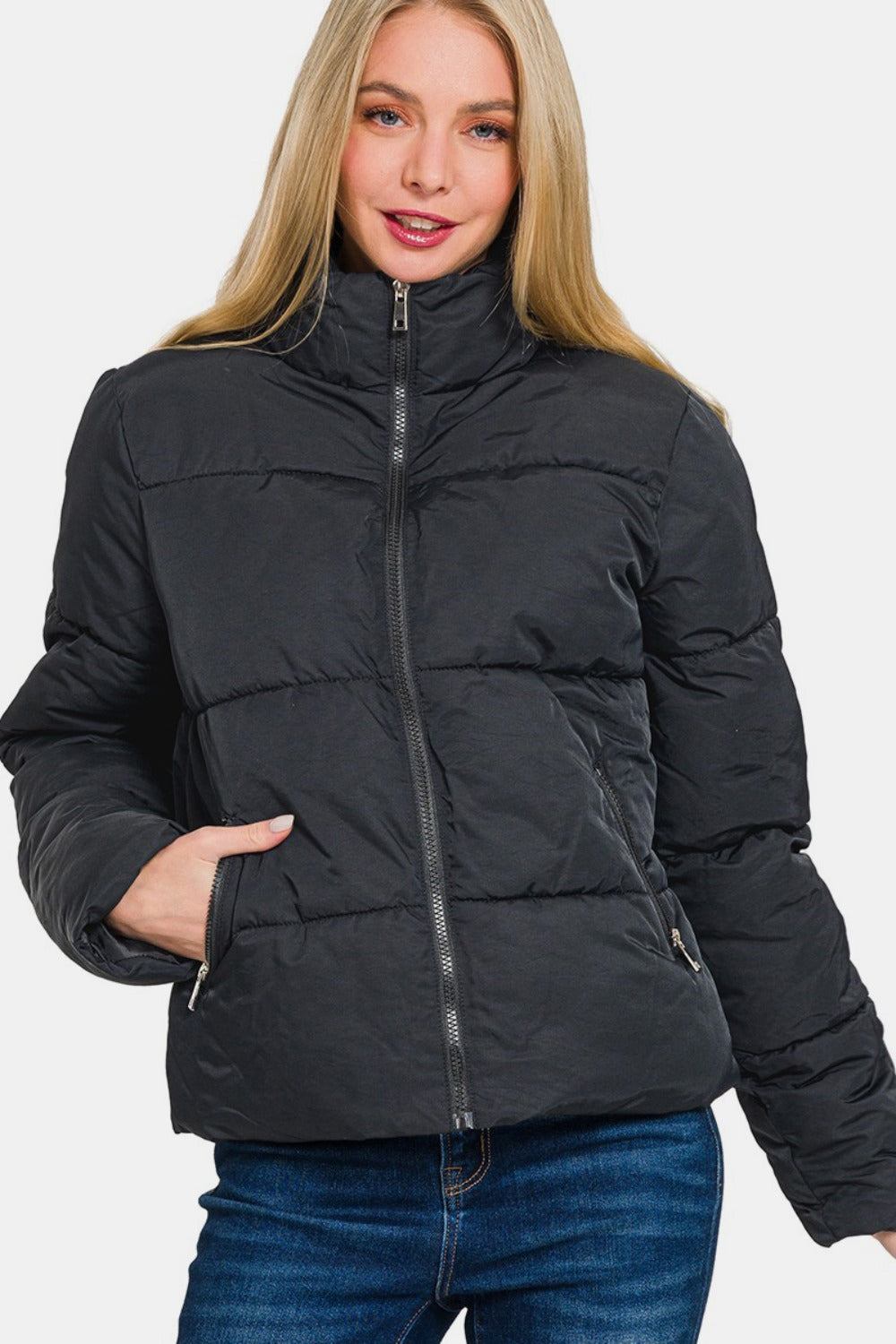 Zip-Up Turtleneck Puffer Jacket Black