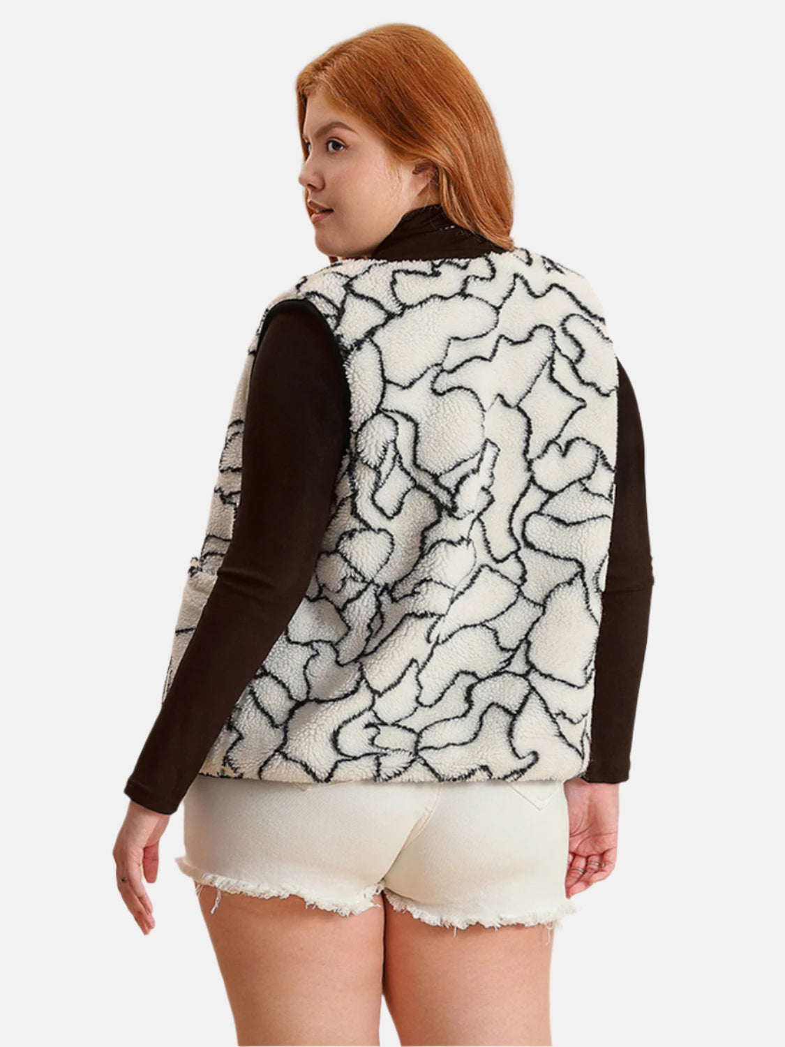 Tied Sherpa Vest Coat with Pockets (Size +)