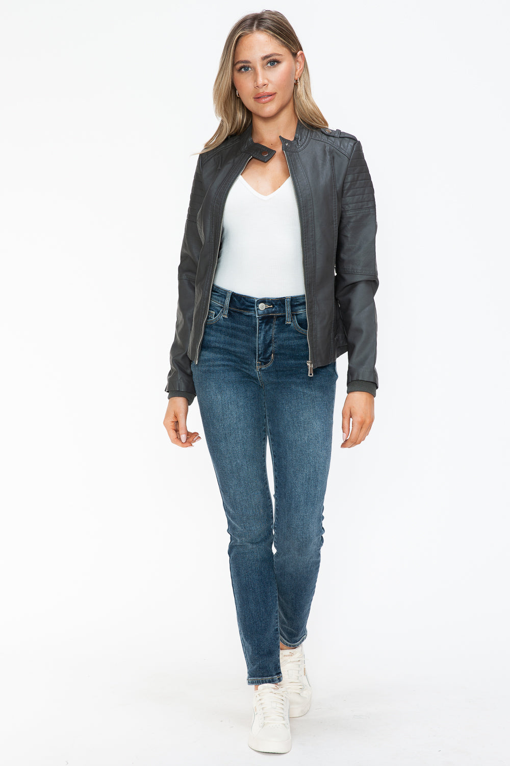 Biker Jacket with Side Zip Pockets Charcoal