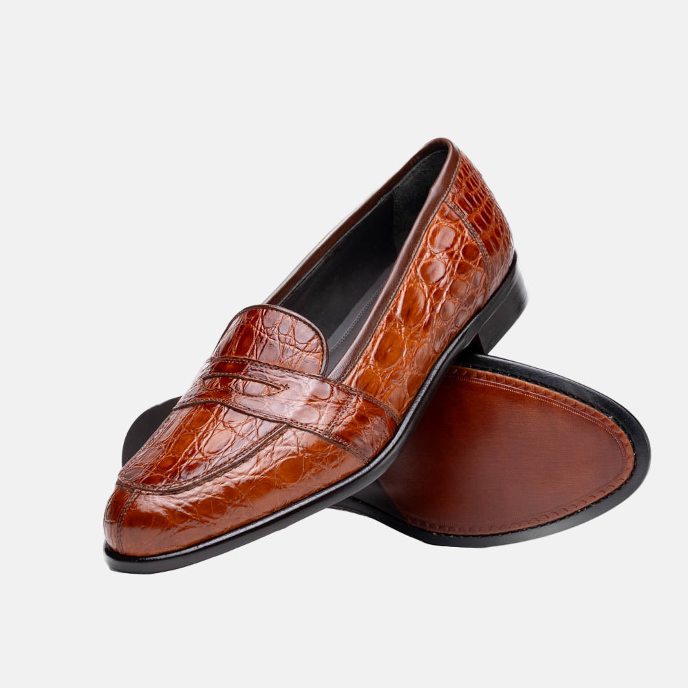 Tuscany Crocodile Penny Loafer | Cognac