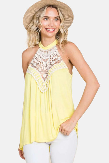 Lace Panel Sleeveless Round Neck Top