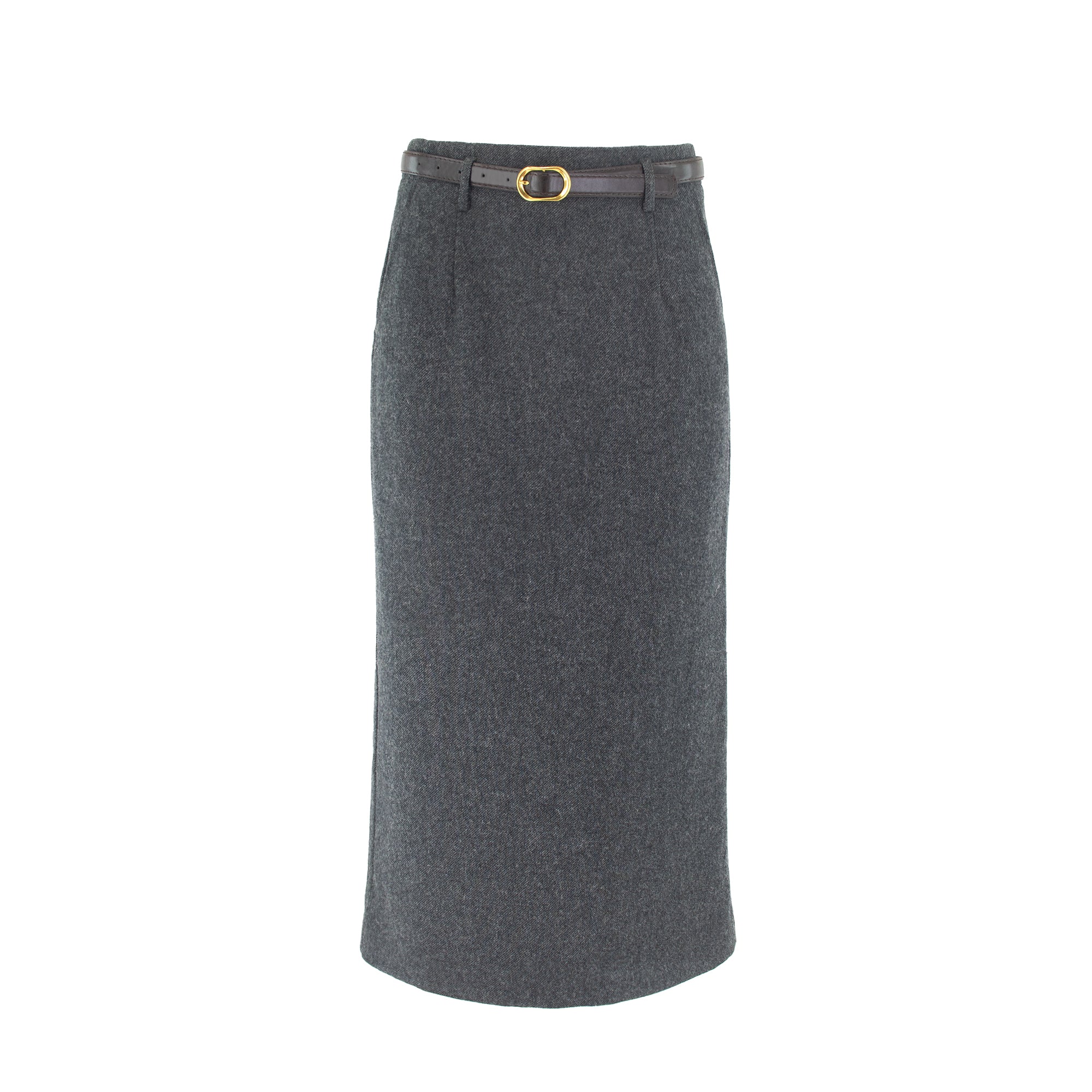 Straight Wool Skirt with Belt