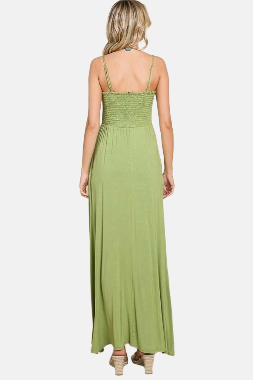 Smocked Cami Maxi Dress with Pockets Olive