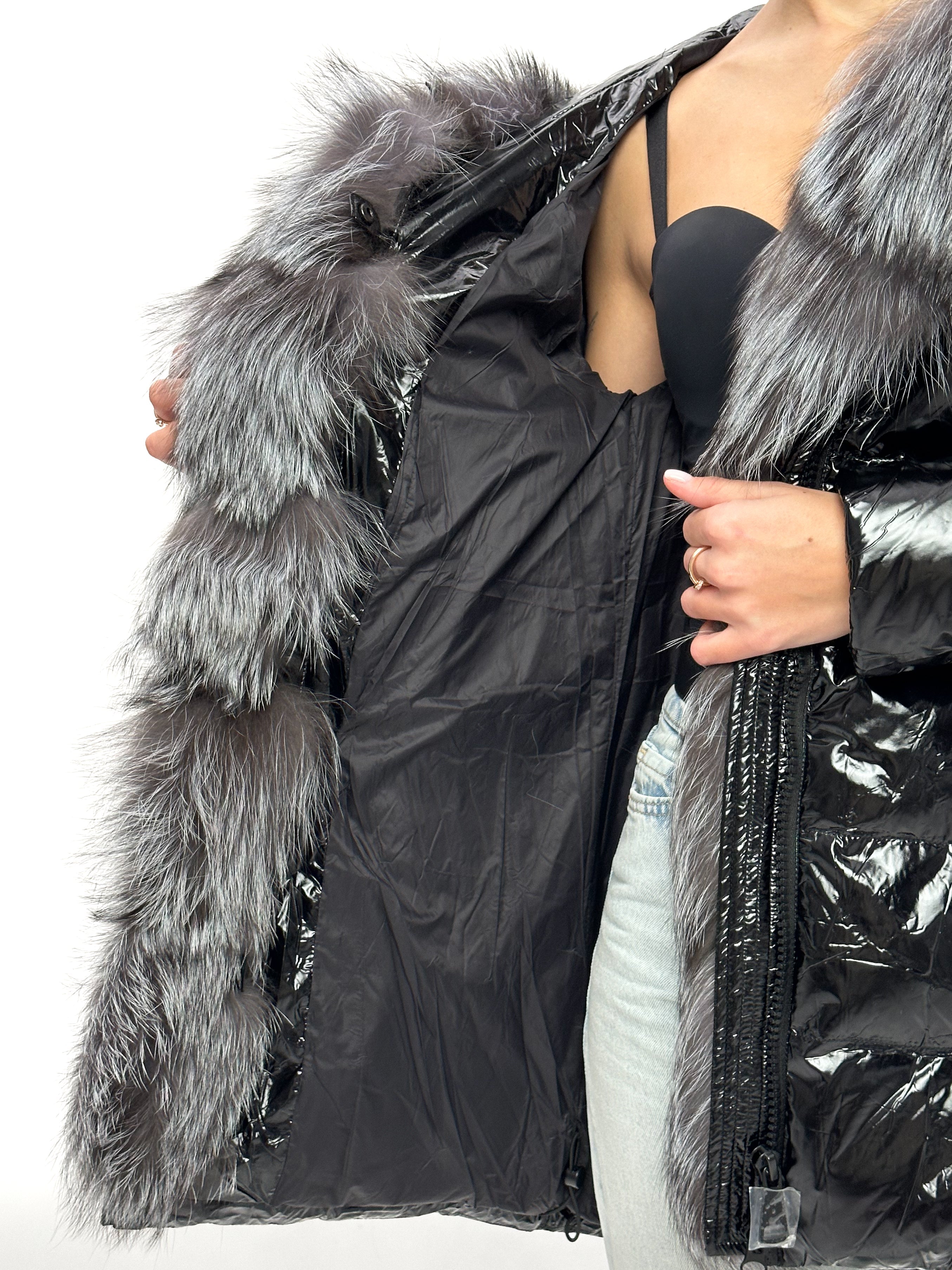 Onyx Genuine Silver Fox Down Parka