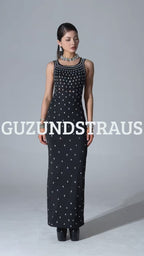 Zaka Black Embellished Crystal Maxi Dress
