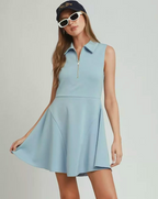 Umgee Collared Quarter Zip Tennis Dress | Light Blue