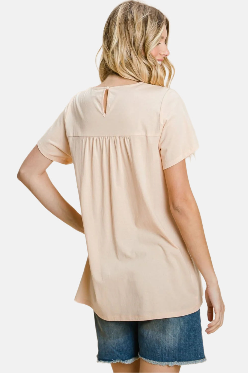 Eyelet Round Neck Short Sleeve T-Shirt