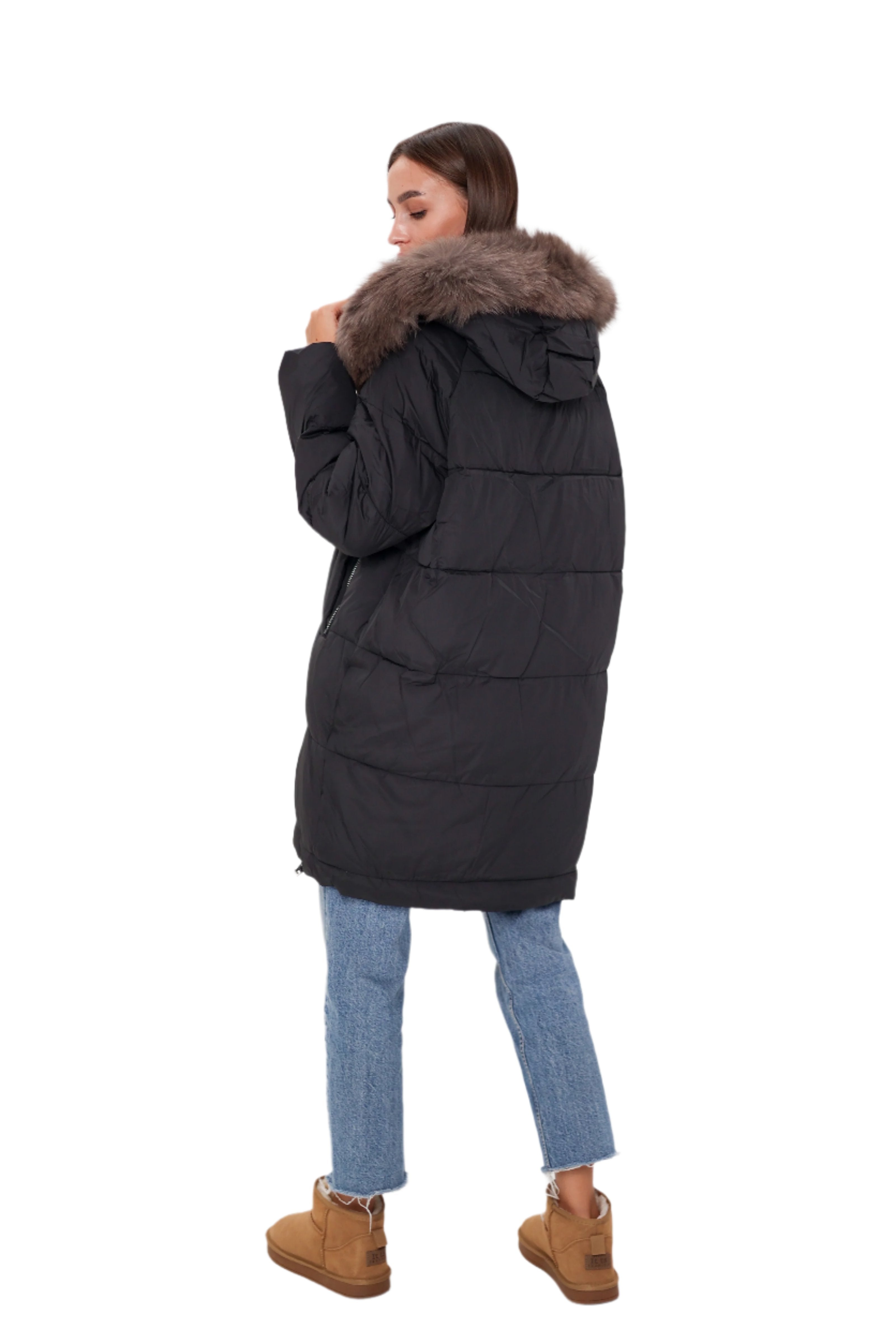 Genuine Polar Fox Insulated Coat | Black