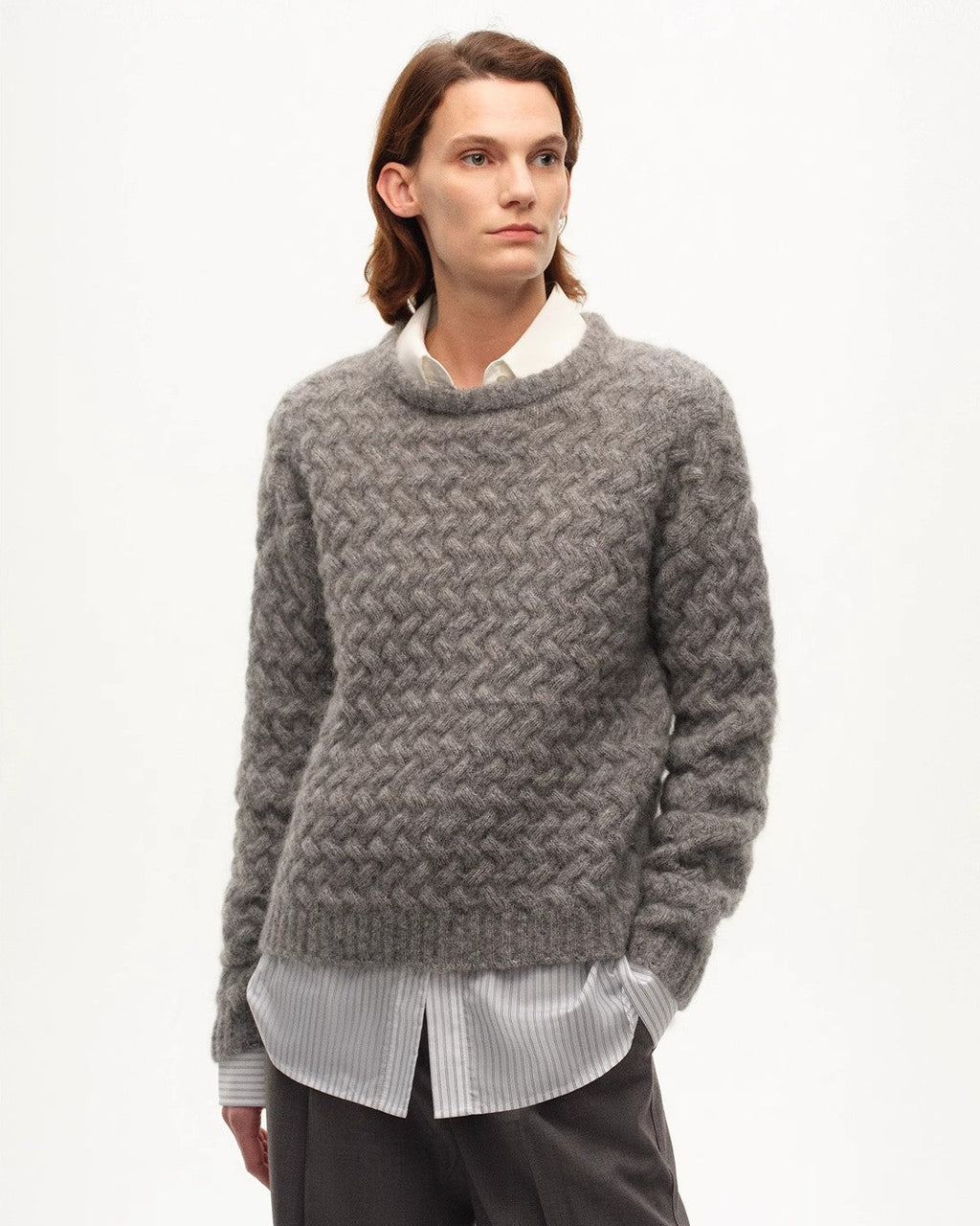 FF×JW Classic Mohair Pullover Sweater with Textured Knit