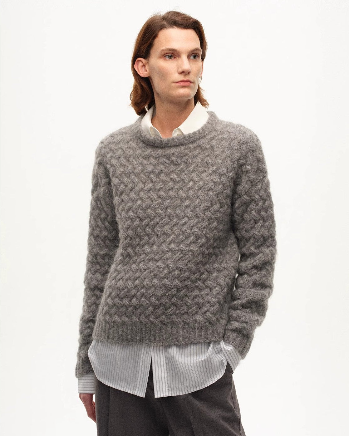 FF×JW Classic Mohair Pullover Sweater with Textured Knit