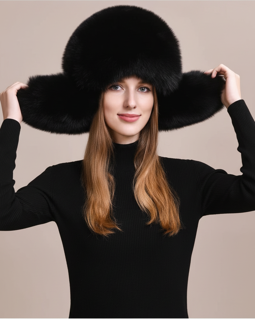 Fireladyfur Women's Solid Earmuffs Hat in a Classic Style