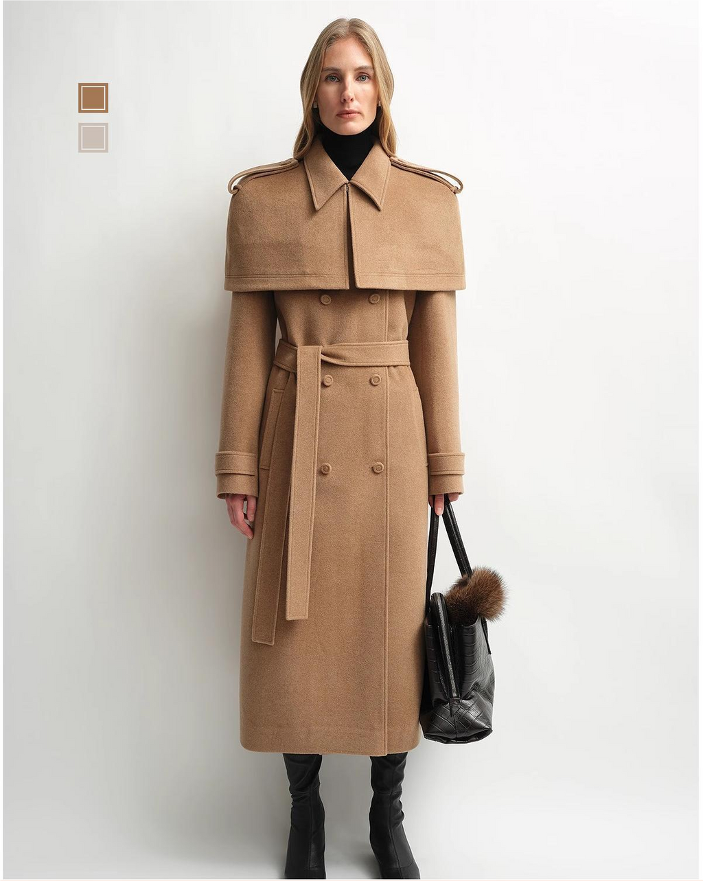 Alpaca Wool Coat with Detachable Cape ‘Elegant Silhouette’
