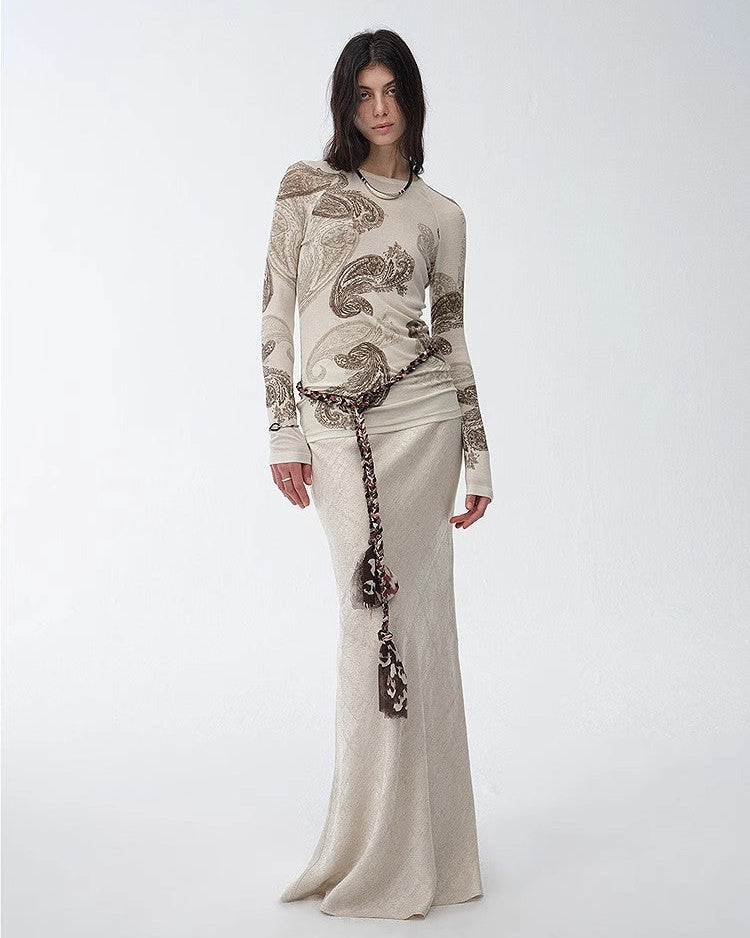 Retro Bias-Cut Linen Blended Straight Fishtail Maxi Skirt ‘Light and Breezy’