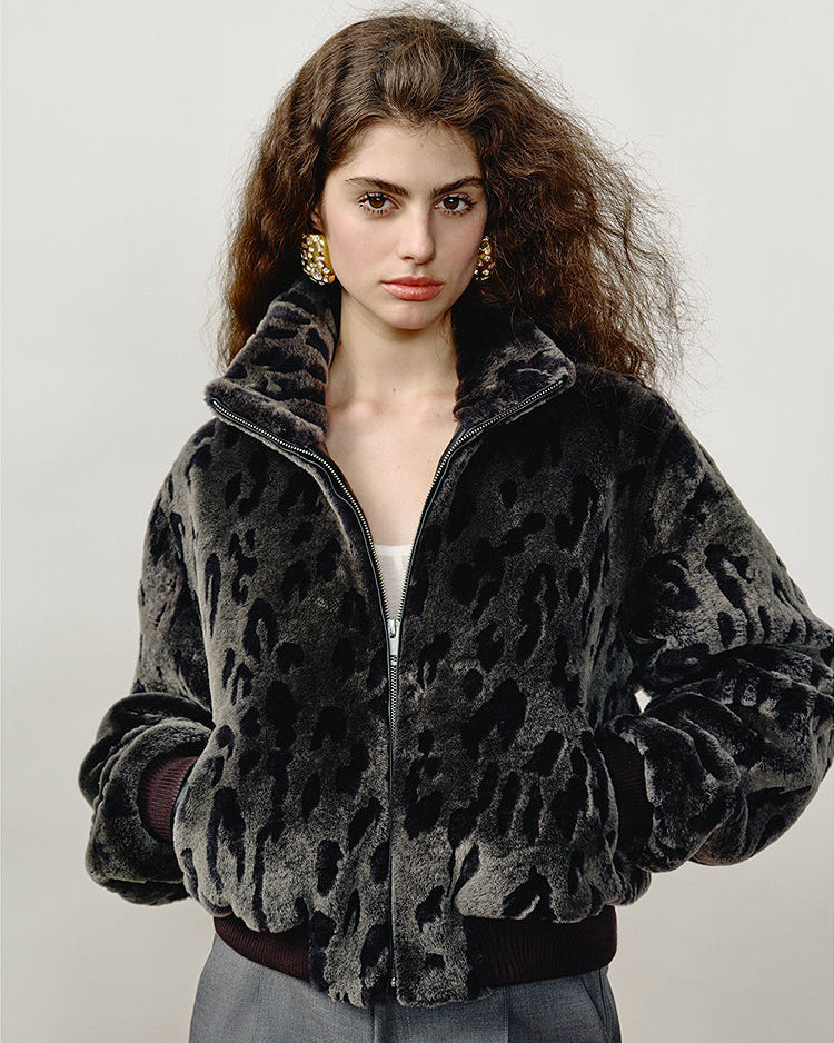 FF×JW Dapple Manor Fashionable Casual Warm Stand Collar Merino Sheepskin Jacket